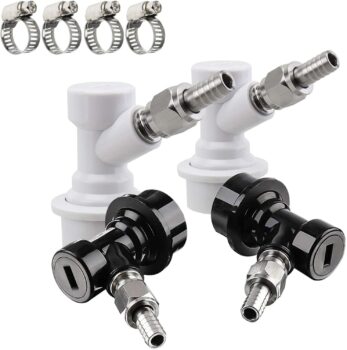【2 Pairs】MRbrew Ball Lock Disconnect Set, Home Brew Ball Lock Keg Fittings with MFL Thread Swivel Nuts, Corny Keg Fittings with Stainless Steel 5/16'' Gas & 1/4'' Liquid Barbs & Extra 4 Hose Clamps