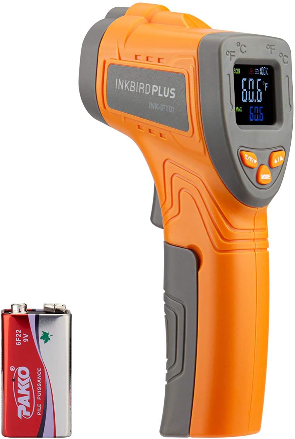 Inkbird Infrared Thermometer, Non-Contact Digital Temperature Gun with Adjustable Emissivity and Max Measure Instant Read Thermometer for Cooking, Barbecue, Automotive, and Industrial (NOT for Human)