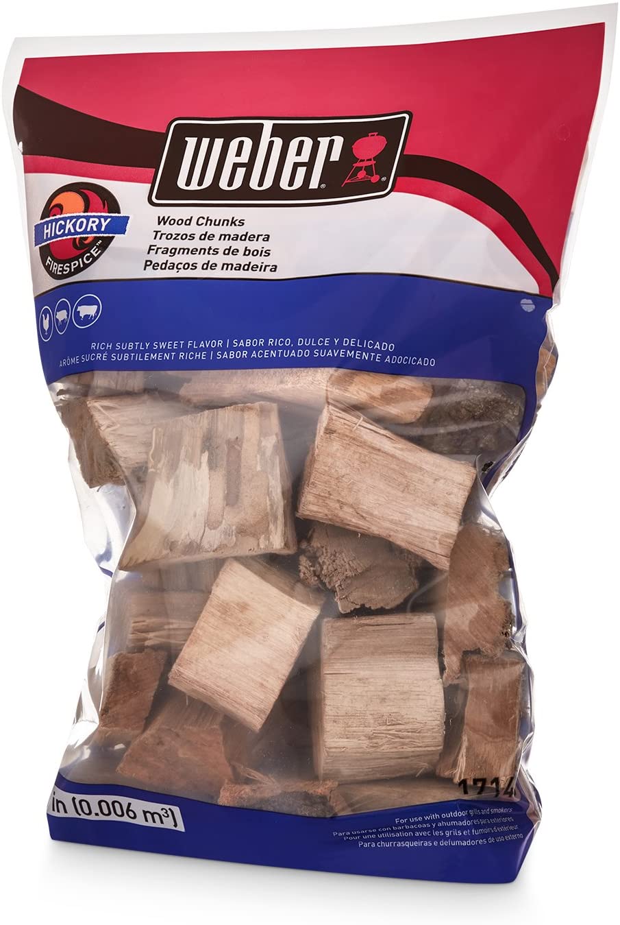 Weber 17148 Hickory Wood Chunks, 350 cu. in. (0.006 Cubic Meter), 4 lb