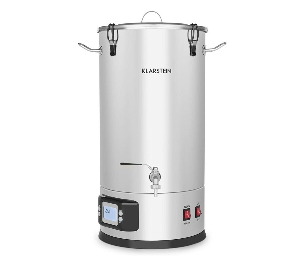 Klarstein Maischfest, Beer Brewing Device, Mash Tun, 5-Piece Set, 1000 and 1600 Watts Power, LCD Display and Touch Control Panel, Temperature, Stainless Steel, 25 Liter / 6.6 Gallon