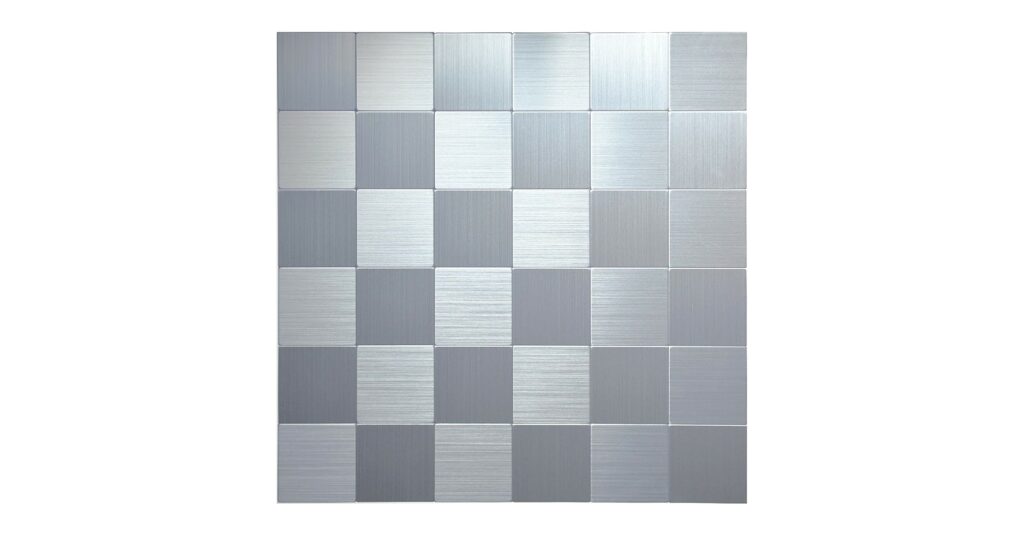 Crystiles Peel and Stick Mosaics Brushed Stainless Aluminum Wall Tile Backsplash Stick On Metal Tiles, 12" X 12", Item #61212620, 4-Pack
