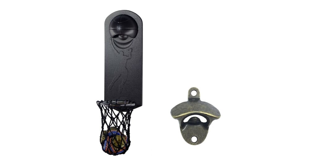 KoolShare Basketball Beer Bottle Opener with Cap Collector Catcher, Magnetic Refrigerator Paste Bottle Opener. Ideal Gift for Men, Basketball and Beer Lovers. Use as Bar Decoration. (Black)