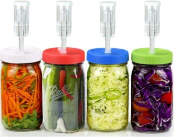 Fermentation Lids for Wide Mouth Jars- K KERNOWO 4 Pack Fermented Kit with Extra Vacuum Pumps and Grade Silicon Grommets, Perfect for Any Fermented Probiotic Foods. (jars not incld)