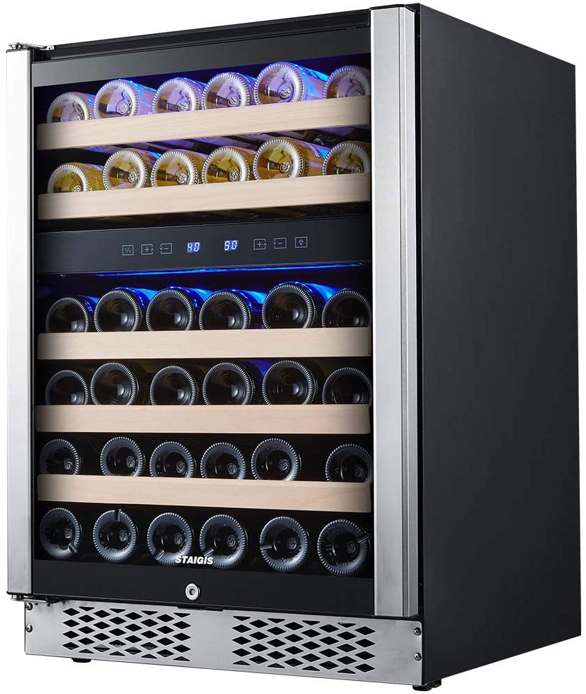 STAIGIS Wine Refrigerator - 24 Inch Wine Cooler with Stainless steel Frame Glass Front Door - 46 Bottles Wine And Drink Mini Fridge for Built In & Freestanding at Home, Office, Kitchen And Bar