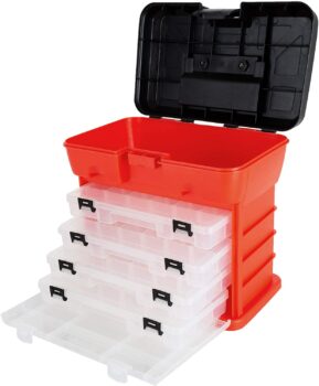 Storage and Toolbox- Durable Organizer Utility Box with 4 Compartments for Hardware, Fish Tackle, Beads, and More by Stalwart (Red) (75-3182A)