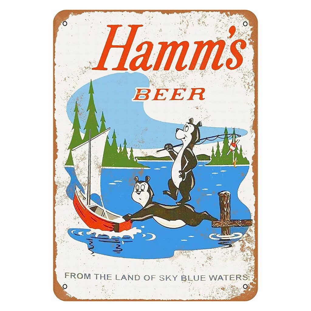 12 x 16 Metal Sign - Hamm's Beer Bears Fishing - Vintage Wall Decor Art