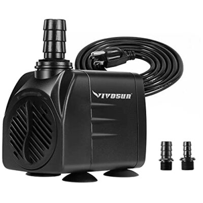 VIVOSUN 480GPH Submersible Pump(1800L/H, 25W), Ultra Quiet Water Pump with 7.2ft High Lift, Fountain Pump with 5ft Power Cord, 3 Nozzles for Fish Tank, Aquarium, Statuary, Hydroponics
