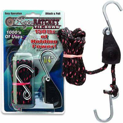 Rope Ratchet 10010 1/4 Inch 8 Feet Long Super Duty Adjustable Rope Clip Tie Down 150-lb Capacity 