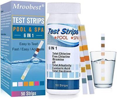 Pool and Spa Test Strips, PH Test Strips, Water Hardness Test Strips, 6 IN 1 Pool Spa Test Strips for PH, Chlorine Content, Total Alkalinity, Ttotal Chlorine, Total Hardness, Cyanuric Acid - 50Count