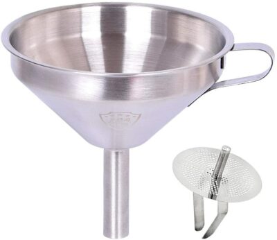 Funnel 5-Inch Food Grade Stainless Steel Kitchen Funnel with Strainer Filter for Transferring of Liquid Dry Ingredients and Metal Cooking Funnel(Silver)