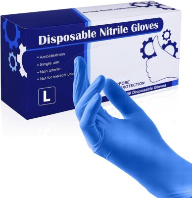 Membrane Solutions Nitrile Gloves Large, Blue Disposable Gloves, Ambidextrous Use, Latex-Free, Powder-Free, Textured, Non-Sterile, Size Large (Box of 100)