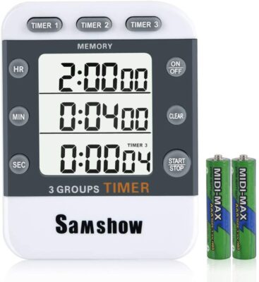 Digital Dual Kitchen Timer, Samshow 3 Channels Count UP/Down Timer, Cooking Timer, Stopwatch, Large Display, Adjustable Volume Alarm with Magnetic Back, Stand, Battery Included 