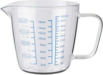 iflower 500ML Glass Measuring Cup, Heat-Resistant Borosilicate Glass Graduated Beaker Mug with Handle for Milk, Wine, Hot or Cold Liquid, Microwave, Oven Safe