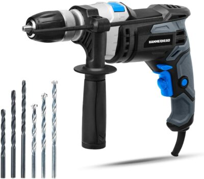 Hammerhead 7.5-Amp 1/2 Inch Variable Speed Hammer Drill with 3pcs Metal Bit and 3pcs Concrete Bit - HAHD075