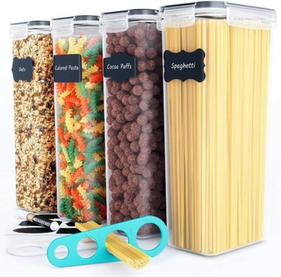 Pasta Storage Containers for pantry - Ideal for Spaghetti, Noodles - Kitchen & Pantry Organization - Airtight Tall Food storage containers with Durable Lids, All Same Size (4pc) - Chef's Path