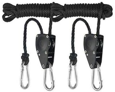 iPower GLROPEMG4-A Horticulture 1/4 inch Adjustable Heavy Duty Rope Hanger 1-Pair with 8 Feet at 300lbs Capacity, Black