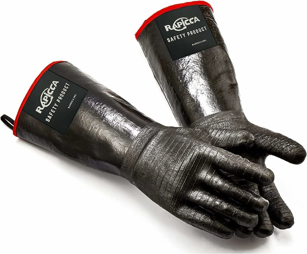 RAPICCA Heat Resistant BBQ Grill Gloves: Oil Resistant Waterproof for Smoking Grilling Cooking Barbecue Deep Frying Turkey Rotisserie Handling Hot Greacy Meat - Long Sleeve 700°F