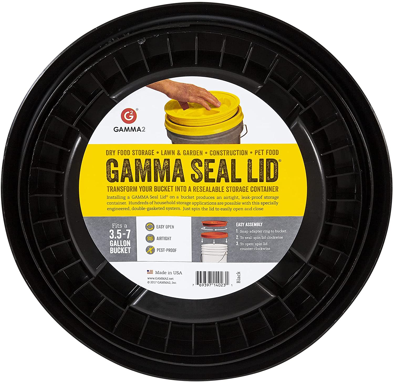 Gamma2 Gamma Seal Lid - Pet Food Storage Container Lids - Fits 3.5, 5, 6, & 7 Gallon Buckets