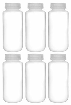 6PK Reagent Bottles, 500ml - Wide Mouth with Screw Cap - Polypropylene - Translucent - Eisco Labs