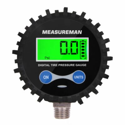 MEASUREMAN 2-1/2" Dial Size Digital Air Pressure Gauge with 1/4'' NPT Bottom Connector and Protective Boot, 0-200psi, Accuracy 1%, Battery Powered with LED Light