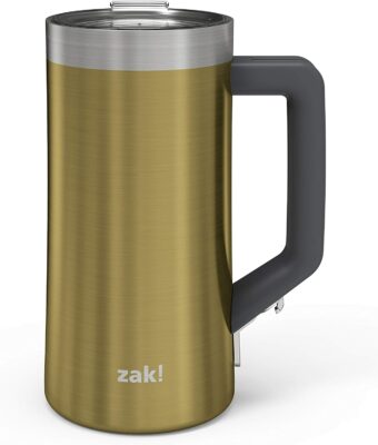 Zak Designs Creston Vacuum Insulated Stainless Steel Stein Mug with Press-In Lid, Splash-Proof Design, and Built-In Bottle Opener, Perfect for Indoor/Outdoor Activity (25oz, Light Gold, BPA Free)