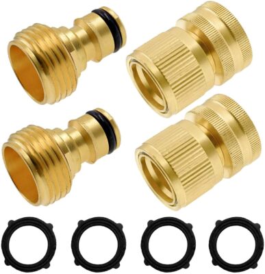 Xiny Tool Garden Hose Quick Connector, Solid Brass Quick Connector and Disconnector 3/4 Inch GHT Male and Female Water Hose Fittings 