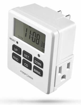 FosPower Timer Outlet [ETL Listed] 125V/15A LCD Digital Indoor Outlet Timer, 7 Day Programmable Timer with 2 AC Plug Capacity for Lights, Lamps, Fans & Electrical Outlets