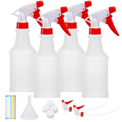 SUPERLELE 4pcs 16oz Spray Bottle for Cleaning Solutions Professional Leak Proof Chemical Resist Plastic Spray Bottle with Adjustable Nozzle for Garden, Rubbing Alcohol Including Funnel