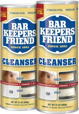Bar Keepers Friend Powder Cleanser 21 Oz - Multipurpose Cleaner & Stain Remover - Bathroom, Kitchen & Outdoor Use - for Stainless Steel, Aluminum, Brass, Ceramic, Porcelain, Bronze and More (2 Pack)