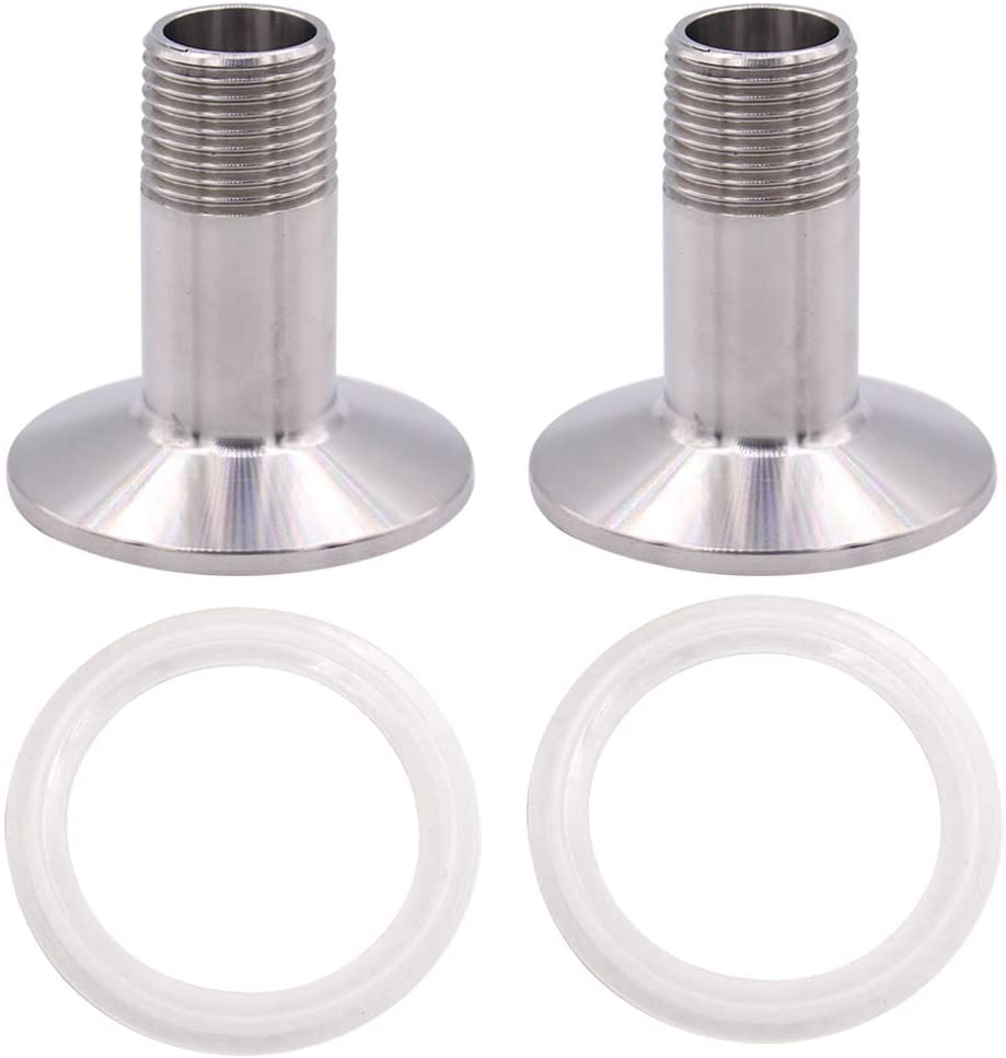 DERNORD 2 Pack Sanitary Male Threaded Pipe Fitting to TRI CLAMP with 2 Silicone Gaskets(OD 50.5mm Ferrule) (Pipe Size: 1/2" NPT)