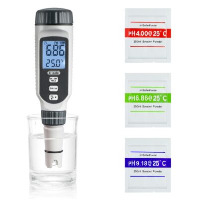 Dr.meter Digital Water pH Meter, 0.01 Resolution High Accuracy PH Testing Pen with Backlit and Data Hold, 0-14pH Measurement Range Water Quality Tester for Hydroponics, Pool, Aquarium, Brewing