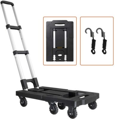 Pansonite Folding Luggage Cart with 500 Lbs Capacity, Portable Aluminum Hand Truck and Dolly with 7 Wheels and 2 Free Rope for Luggage, Travel, Moving, Shopping, Office Use