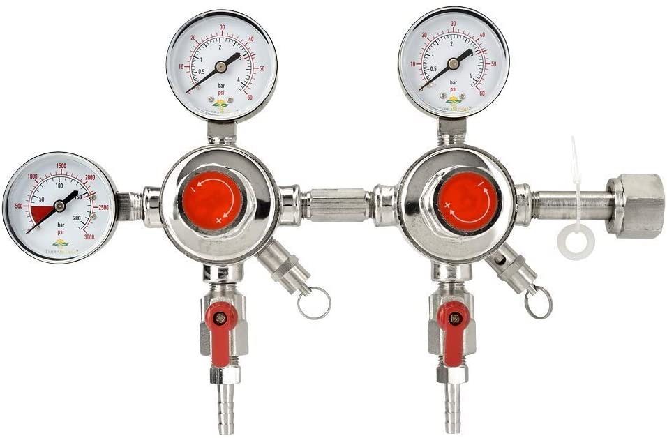 Dual System 2 Stage CO2 Pressure Regulator For Draft Beer Regulators and Kombucha Set Ups. Connect 2 Systems to 1 Tank. CGA-320 Connection