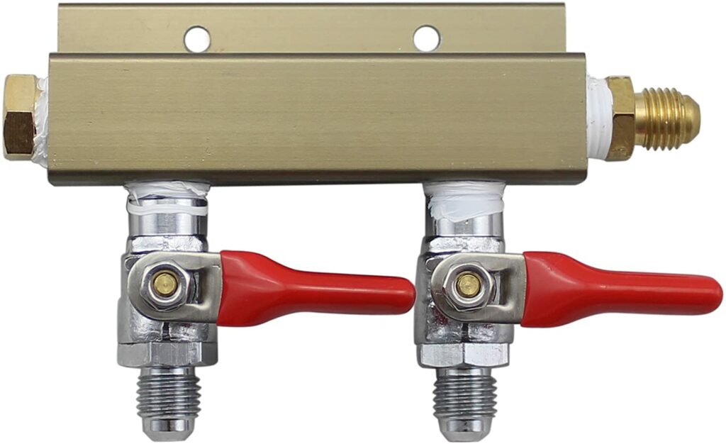 The Weekend Brewer 2-way MFL CO2 Splitter Distributor Manifold with integrated check valves