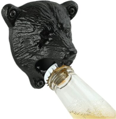 QLL Solid Bear Teeth Bite Bottle Opener, Wall Mounted Bottle Opener with Two Screws