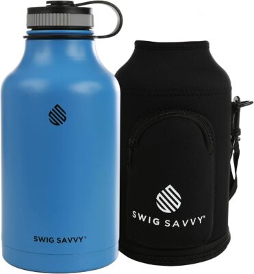Swig Savvy Vacuum Insulated Stainless Steel Double Wall Wide Mouth Sports Water Bottle with Storage Sleeve, 64 Ounces