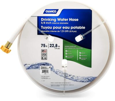 Camco TastePURE 75ft Drinking Water Hose - Lead and BPA Free - Reinforced for Maximum Kink Resistance - Features a 5/8" Inner Diameter (21008), White