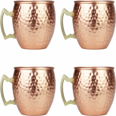 Moscow Mule Mugs set of 4,Aluminum Hammered Handcrafted Cups for Cocktail Drink, Beer Bar Party Gifts-Copper Color 19oz