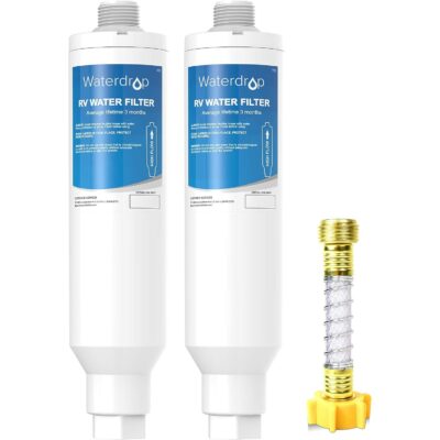 Waterdrop RV/Marine Water Filter with 1 Flexible Hose Protector, Camper Water Filter, Inline Water Filter for RV, Garden Hose Filter, NSF Certified, Greatly Reduces Chlorine, Bad Taste, Odor, 2 Pack