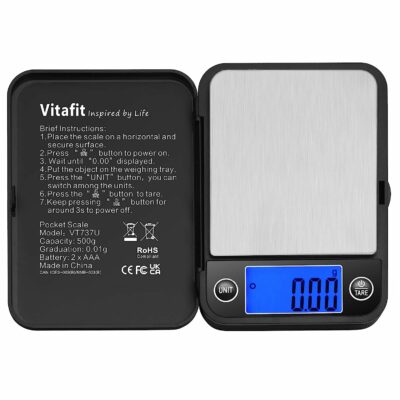 Vitafit 500g Digital Pocket Scale,Weighing Professional Since 2001, 0.01g High Accuracy Grams Scale for Multifunction: Lab,Food Kitchen,Coffee,Jewelry; Black