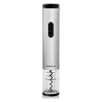 Ovente Electric Stainless Steel Wine Bottle Opener with Foil Wine Cutter, 4 AA Battery Operated Opener One Touch Operation and LED Indicator, Compact & Portable Perfect for Travel, Silver WO1381S