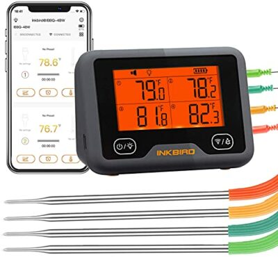 Inkbird Wi-Fi & Bluetooth Grill Meat Thermometer IBBQ-4BW with 4 Colored Probes