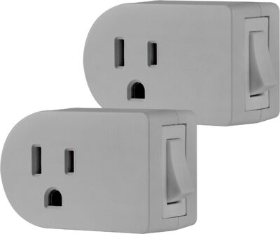 UltraPro Grounded Power Switch, 2 Pack, Outlet Extender, 3 Prong, Easy to Install, for Indoor Lights and Small Appliances, Energy Efficient Adapter, Space Saving Design, UL Listed, 47943 , Grey