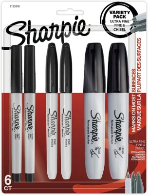 SHARPIE Permanent Markers Variety Pack, Featuring Fine, Ultra-Fine, and Chisel-Point Markers, Black, 6 Count