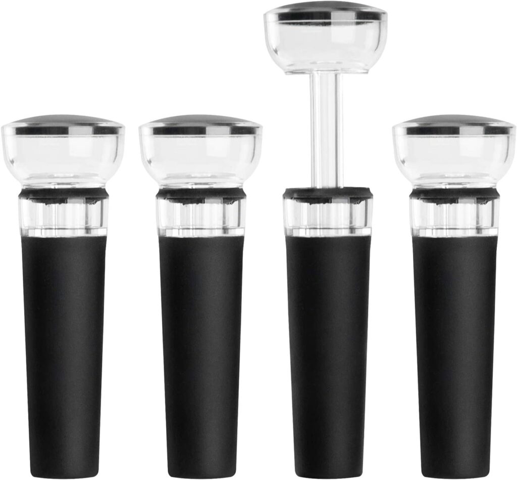 mafiti Wine Stoppers 4 PACK Vacuum Wine Stopper, Silicone Bottle Stoppers with Built-in Vacuum Wine Saver Pump Food-safe Silicone Caps