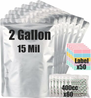 30pcs 2 Gallon Mylar Bags for Food Storage (15 Mil Extra Thick) with Oxygen Absorbers 400CC (60 pcs) , Stand-Up Zipper Pouches Resealable and Heat Sealable Bags for Long Term Food Storage(13"x17")