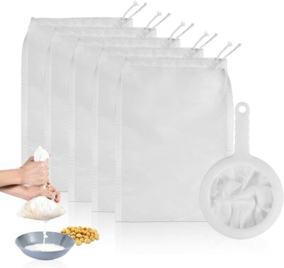 Haosens 6 Pack - 200 Mesh Fine Strainer & Nut Milk Bags, Reusable Food Grade BPA-Free Ultra Strong Nylon Nutmilk, Juices, Cold Brew, Tea Coffee, Juice Soy, 9.4x2.6 inch