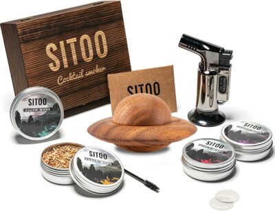 SITOO Cocktail Smoker Kit with Torch, Wood Chips for Whiskey and Bourbon - Drink Smoker for Smoke Infusion in Cocktails and Drinks