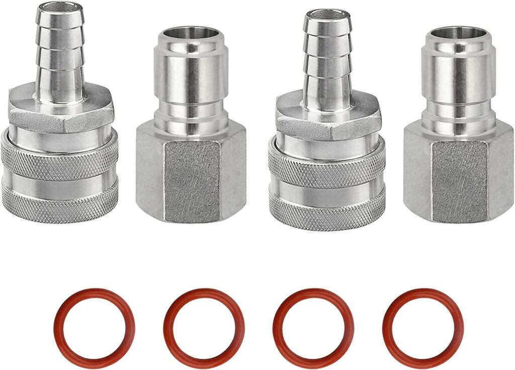 FERRODAY Stainless Steel Quick Disconnect Set 1/2 NPT Female Disconnect 1/2" Barb Brewing Quick Disconnect For Wort Pumps for Wort Chiller Connectors for Ball Valve Hose Fitting & O-rings
