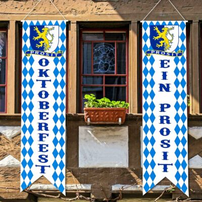 Oktoberfest Decorations Bavarian Check Flag Oktoberfest Banner Sign Oktoberfest Porch Welcome Banner Sign for German Theme Party Oktoberfest Parade Decoration Beer Festival Party Accessories